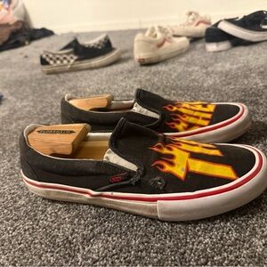 Vans x thrasher Black Slip-Ons with Flame Graphics